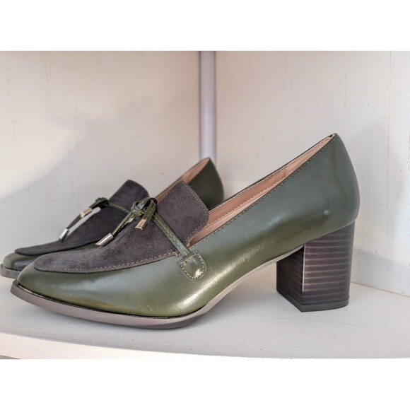 Journee Collection Women's Stacked Heel Loafers Size 8 Olive Green Tassel NEW